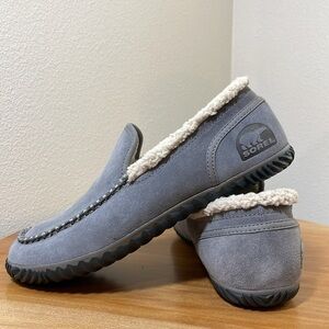 SOREL Dude Moc Faux Fur Suede Leather Slipper Quarry Gray Mens 7.5
